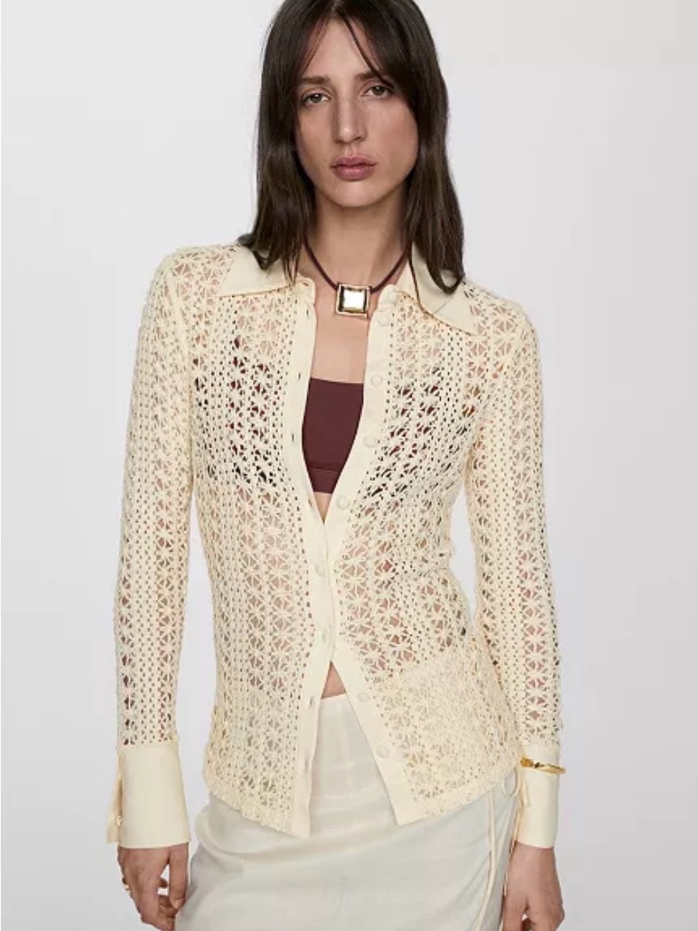 Mango Crochet Shirt XS